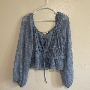 These three boutique Blue Polka Dot Blouse